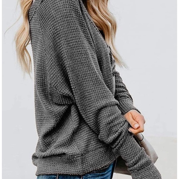 Sexy Button Cardigan Sweater Waffle Knit Top - Picture 4 of 5